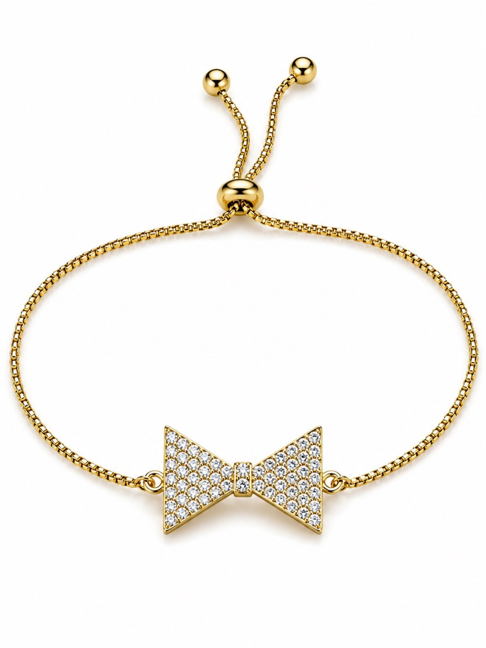 Yellow Gold Plated Bow Lariat Adjustable Bracelet